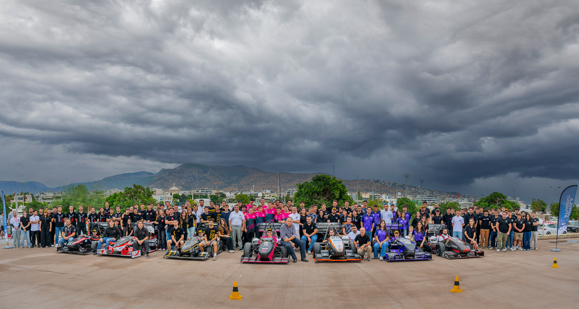 Student teams with their single-seater race cars at the Formula Student Festival 2026 in Glyfada